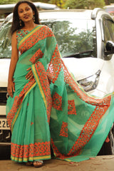 Kota Saree with Applique- Teal