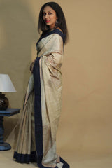Tussar Silk Saree | Kantha Patli Pallu | Beige