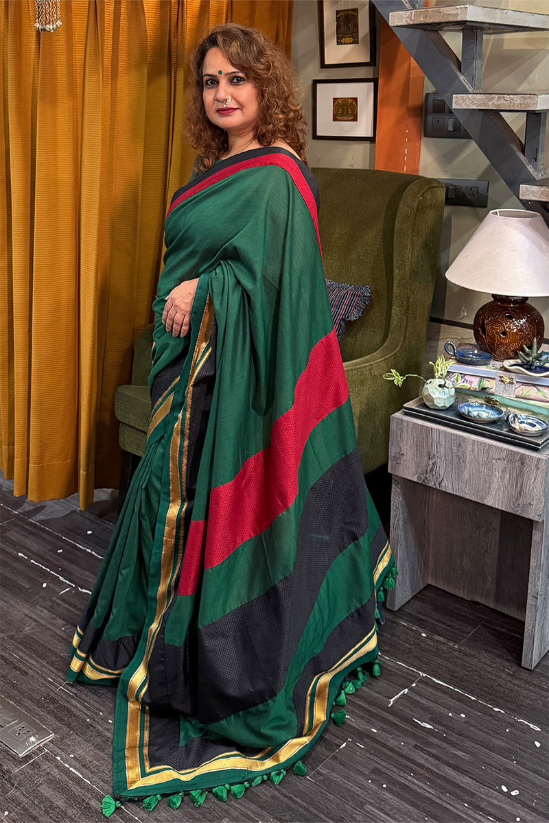 Mandira | Khunn Border Saree | Green