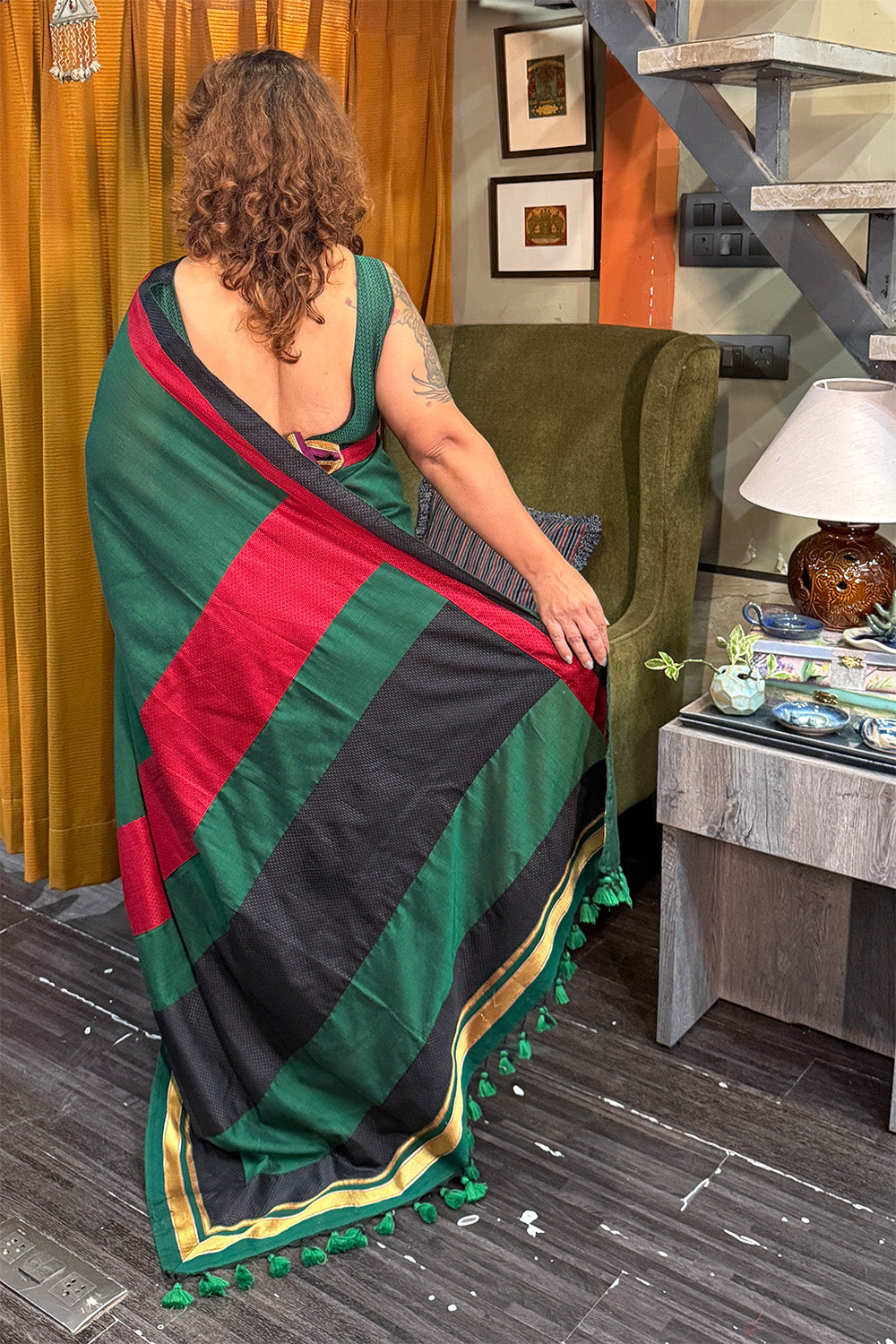 Mandira | Khunn Border Saree | Green