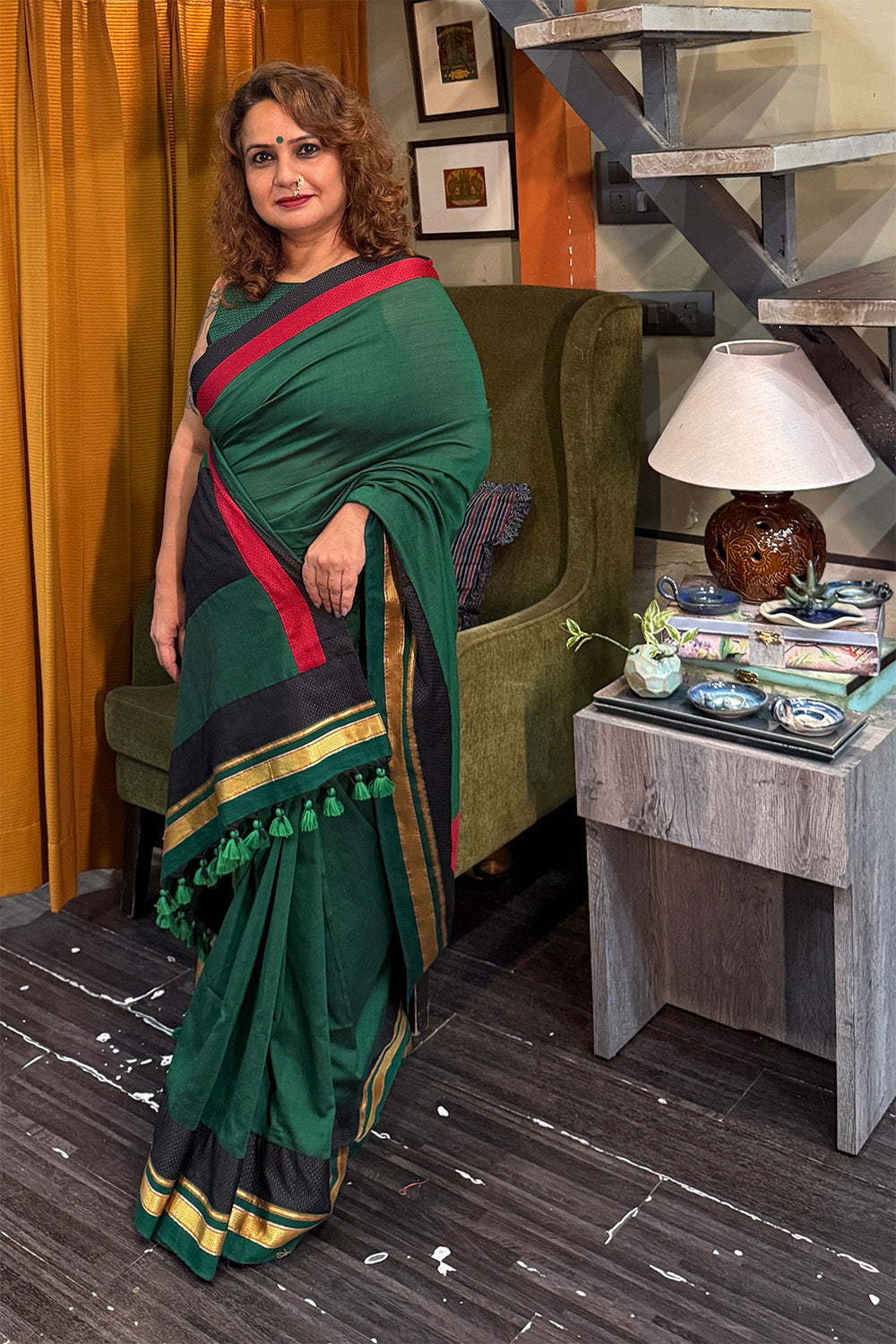 Mandira | Khunn Border Saree | Green