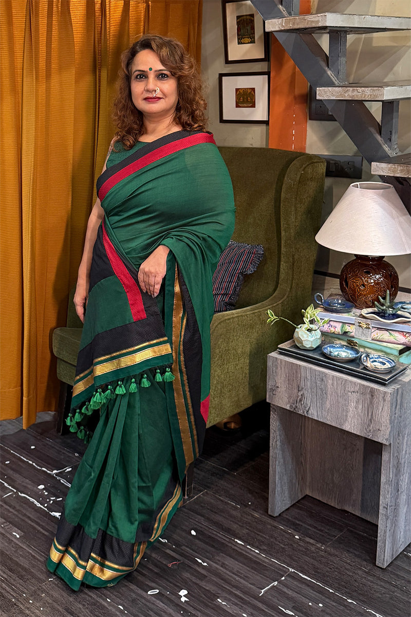 Mandira | Khunn Border Saree | Green
