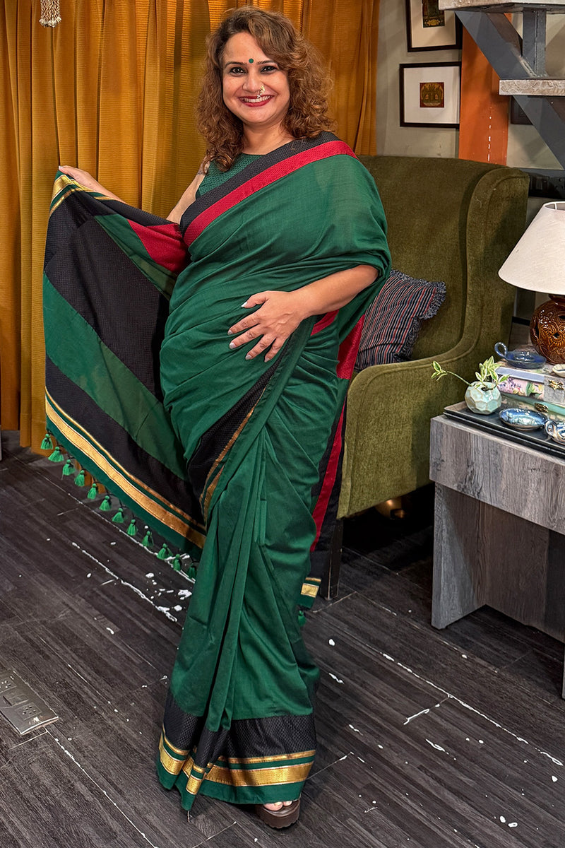 Mandira | Khunn Border Saree | Green