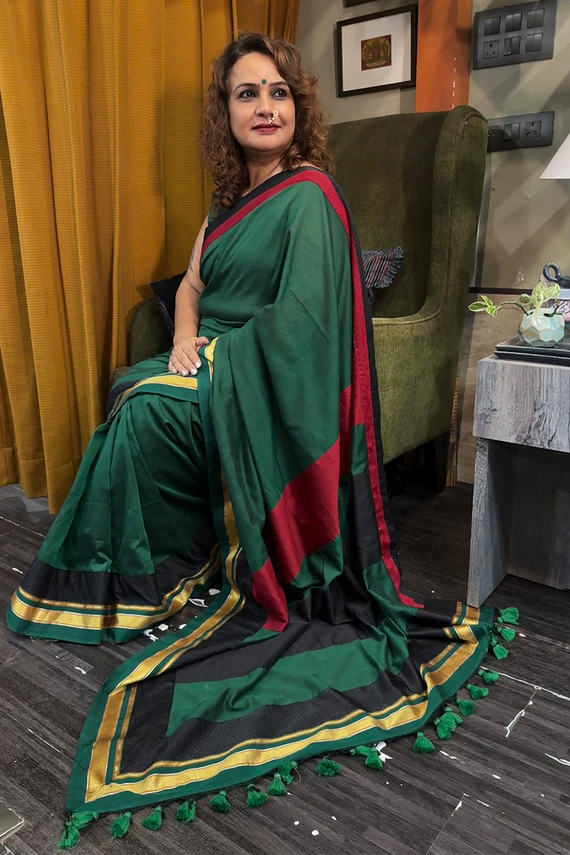 Mandira | Khunn Border Saree | Green