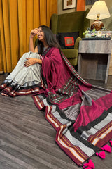 Mandira | Khunn Saree | Wine & Silver