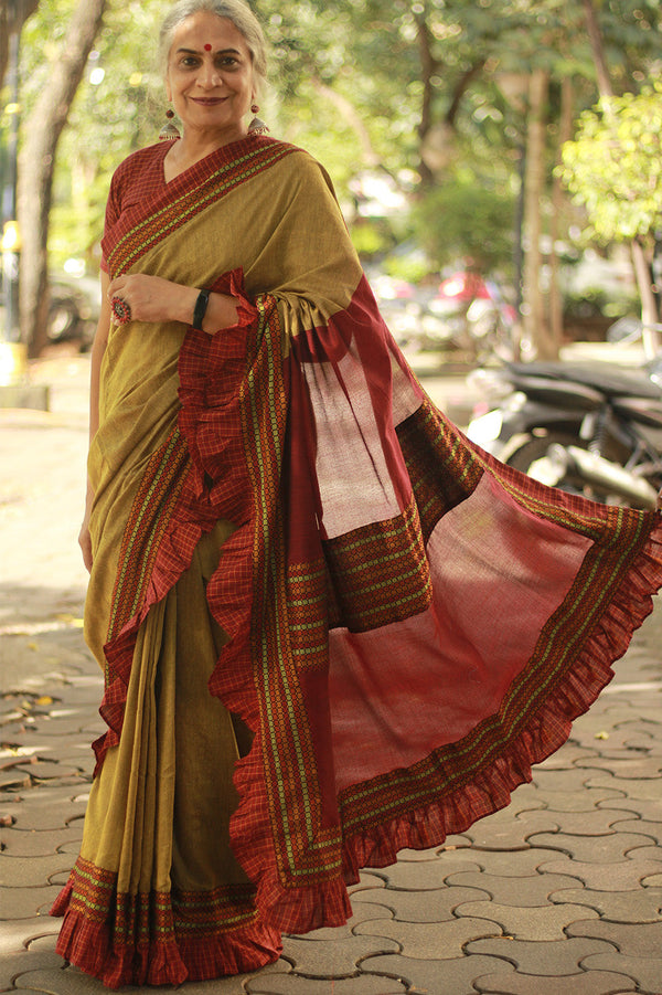 Mandira | Khunn Border Saree | Mustard