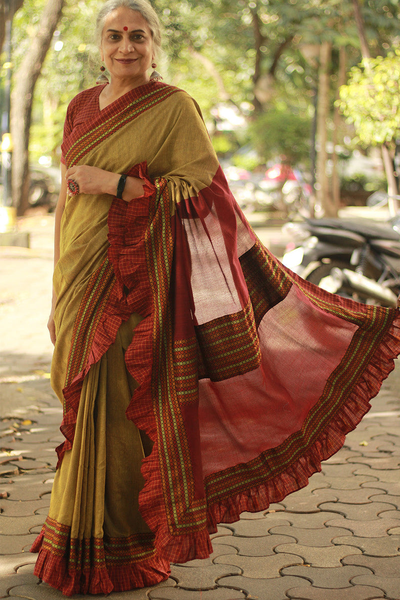 Mandira | Khunn Border Saree | Mustard