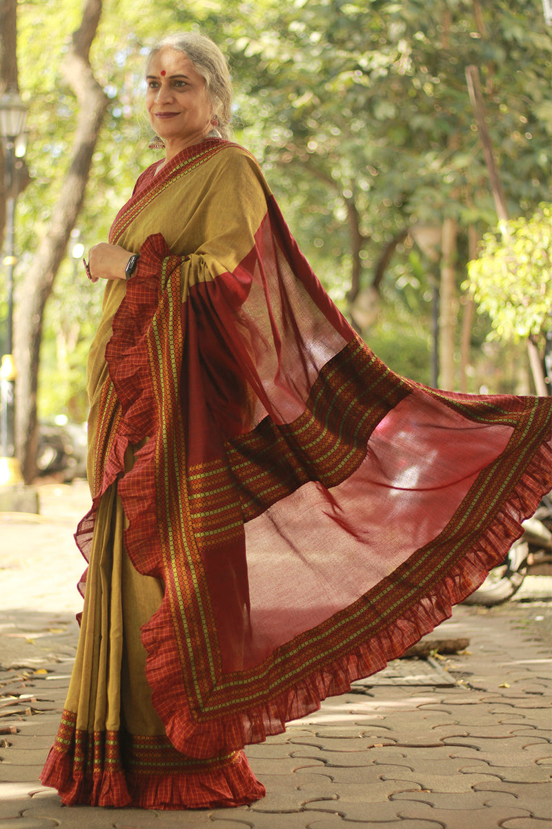 Mandira | Khunn Border Saree | Mustard