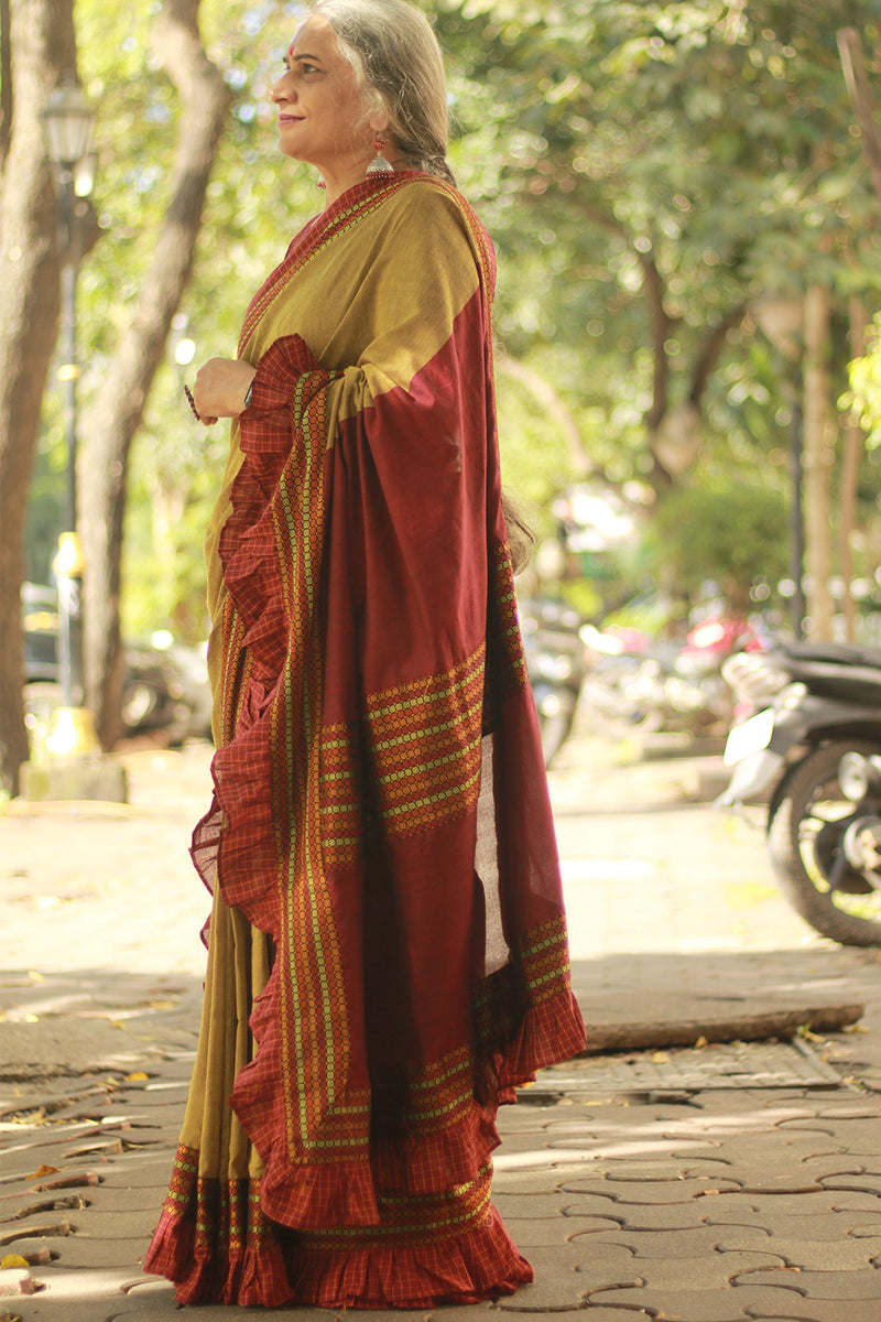 Mandira | Khunn Border Saree | Mustard