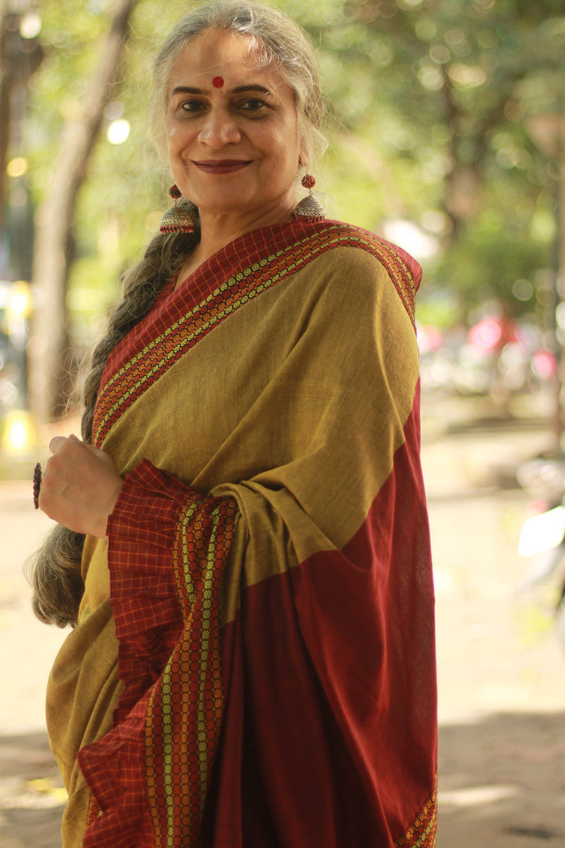 Mandira | Khunn Border Saree | Mustard
