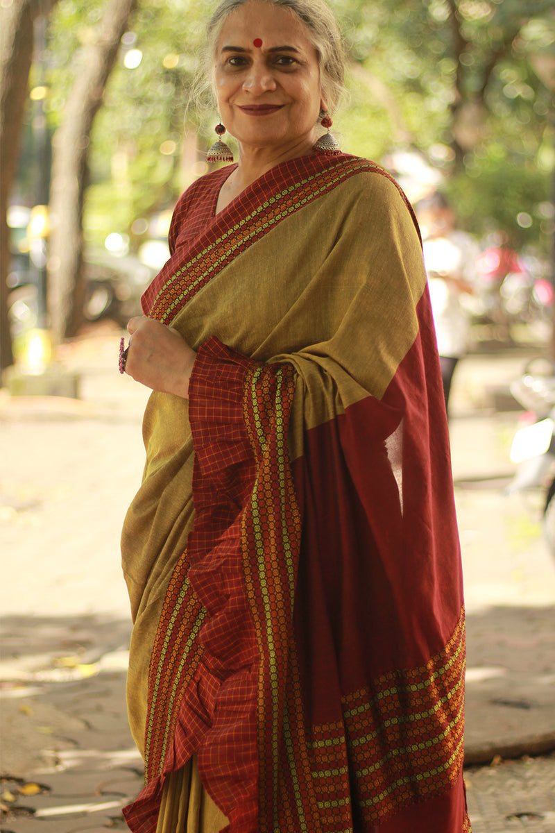 Mandira | Khunn Border Saree | Mustard