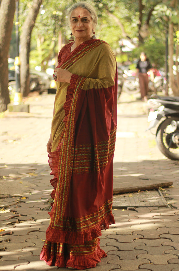 Mandira | Khunn Border Saree | Mustard