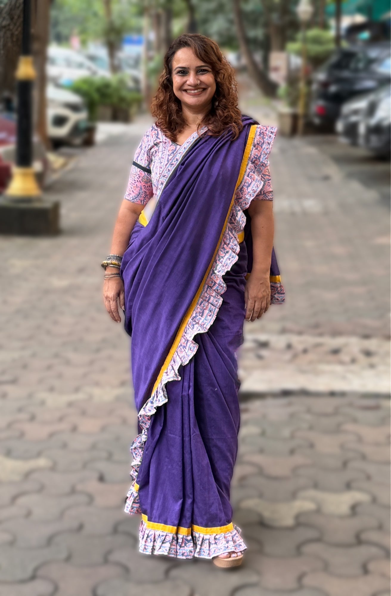Hulchul | Frill Saree | Purple with Sanganeri