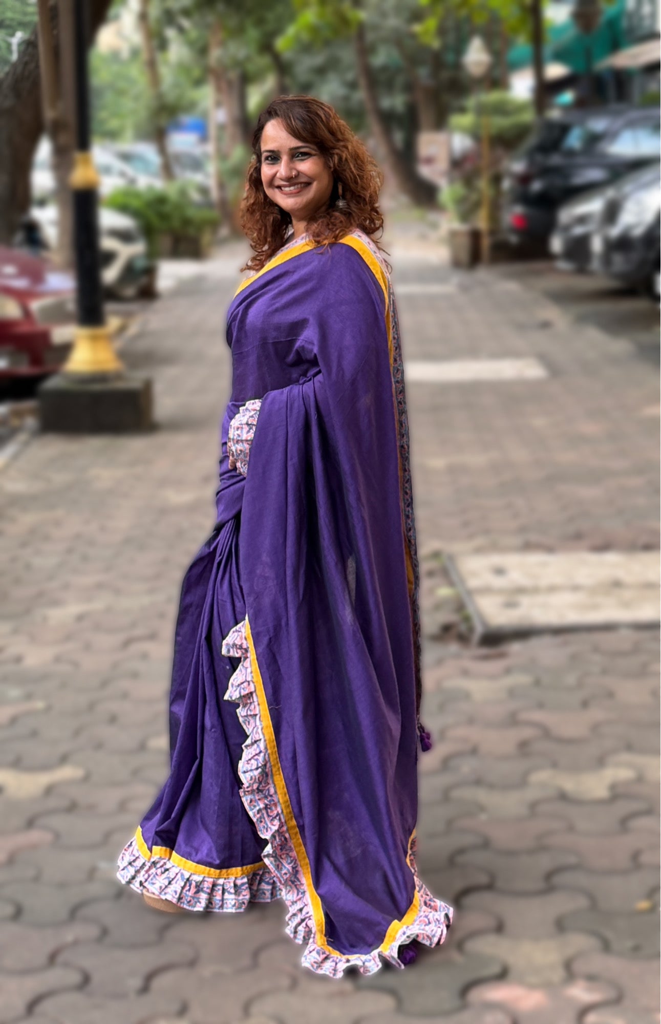 Hulchul | Frill Saree | Purple with Sanganeri