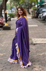 Hulchul | Frill Saree | Purple with Sanganeri