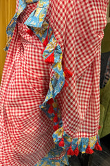 Hulchul |  Frill Saree | White & Red Checks With Sanganeri