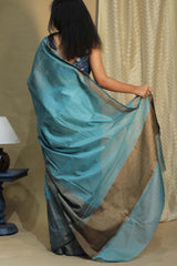 Handloom Cotton Banarasi Saree | Cyan Blue