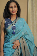 Handloom Cotton Banarasi Saree | Cyan Blue