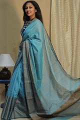 Handloom Cotton Banarasi Saree | Cyan Blue