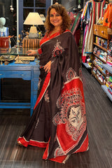 Handpainted Devi | Murshidabad Silk Saree