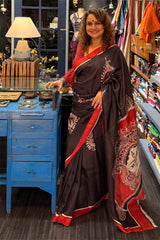 Handpainted Devi | Murshidabad Silk Saree