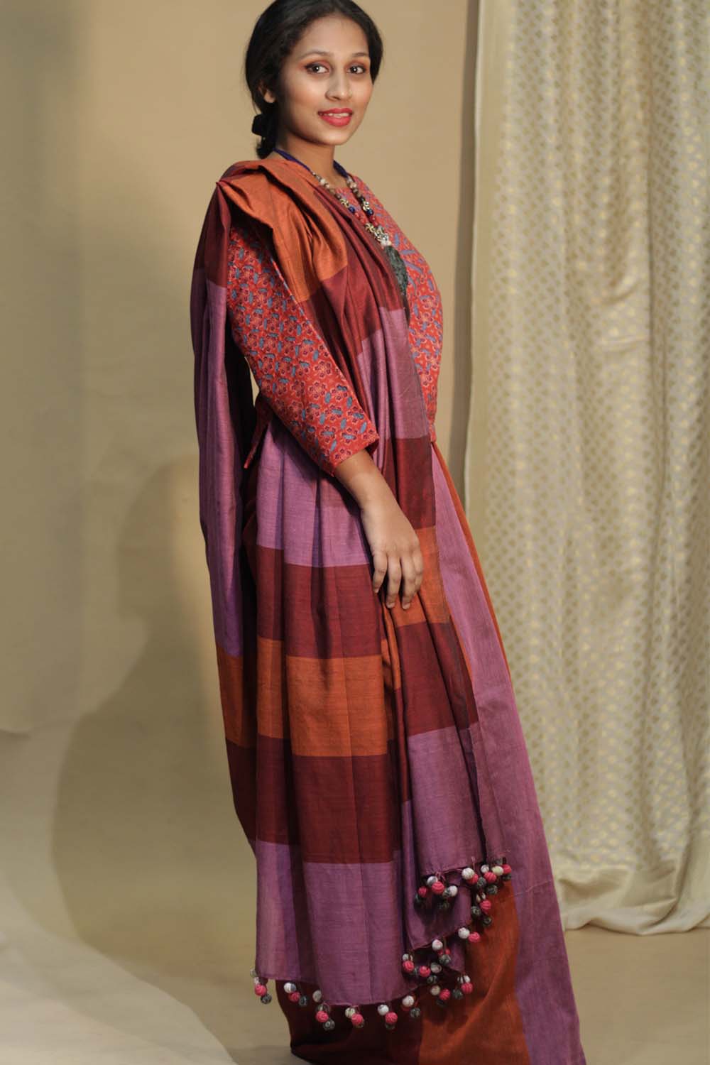 Saree | Pink Orange Medley with Chindi Tassels