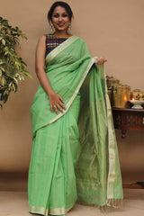 Handloom Maheshwari Saree | Silk Cotton Tissue |  Mint Green