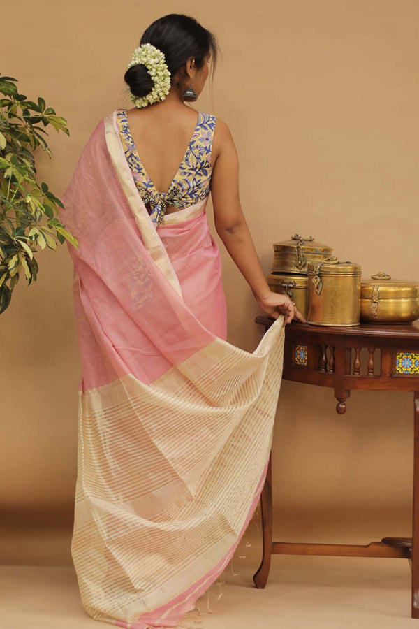 Handloom Maheshwari Saree | Silk Cotton Tissue | Onion Pink