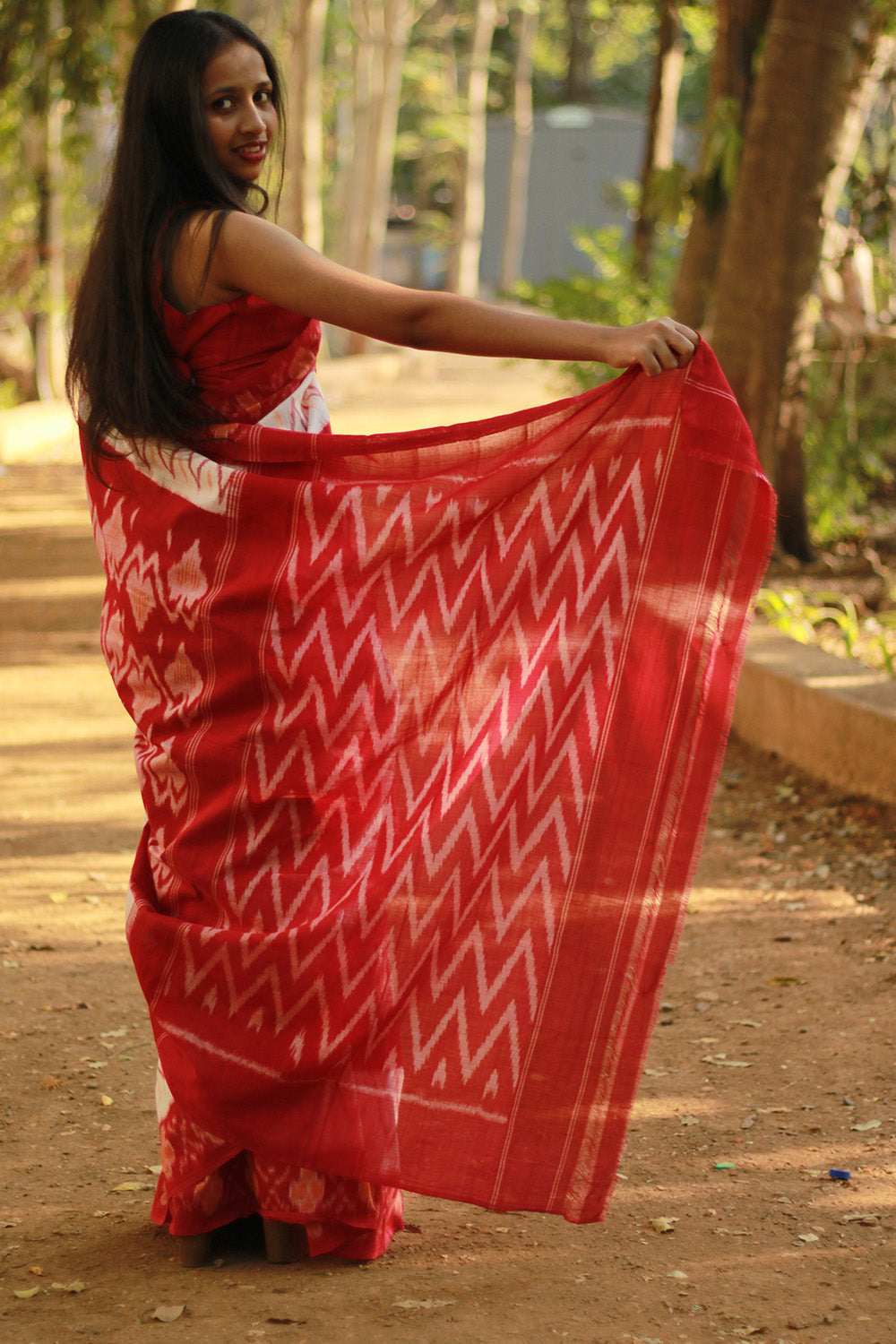 Handloom Cotton Saree | Ikkat | White & Pink