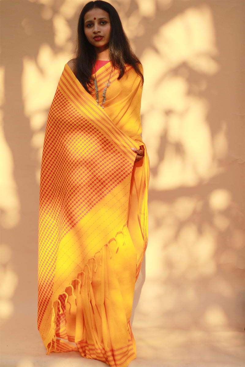 Handloom Cotton Saree | Begumpuri | Yellow