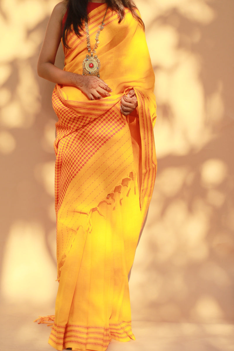 Handloom Cotton Saree | Begumpuri | Yellow