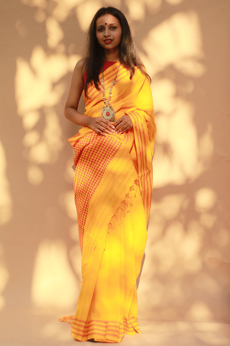 Handloom Cotton Saree | Begumpuri | Yellow