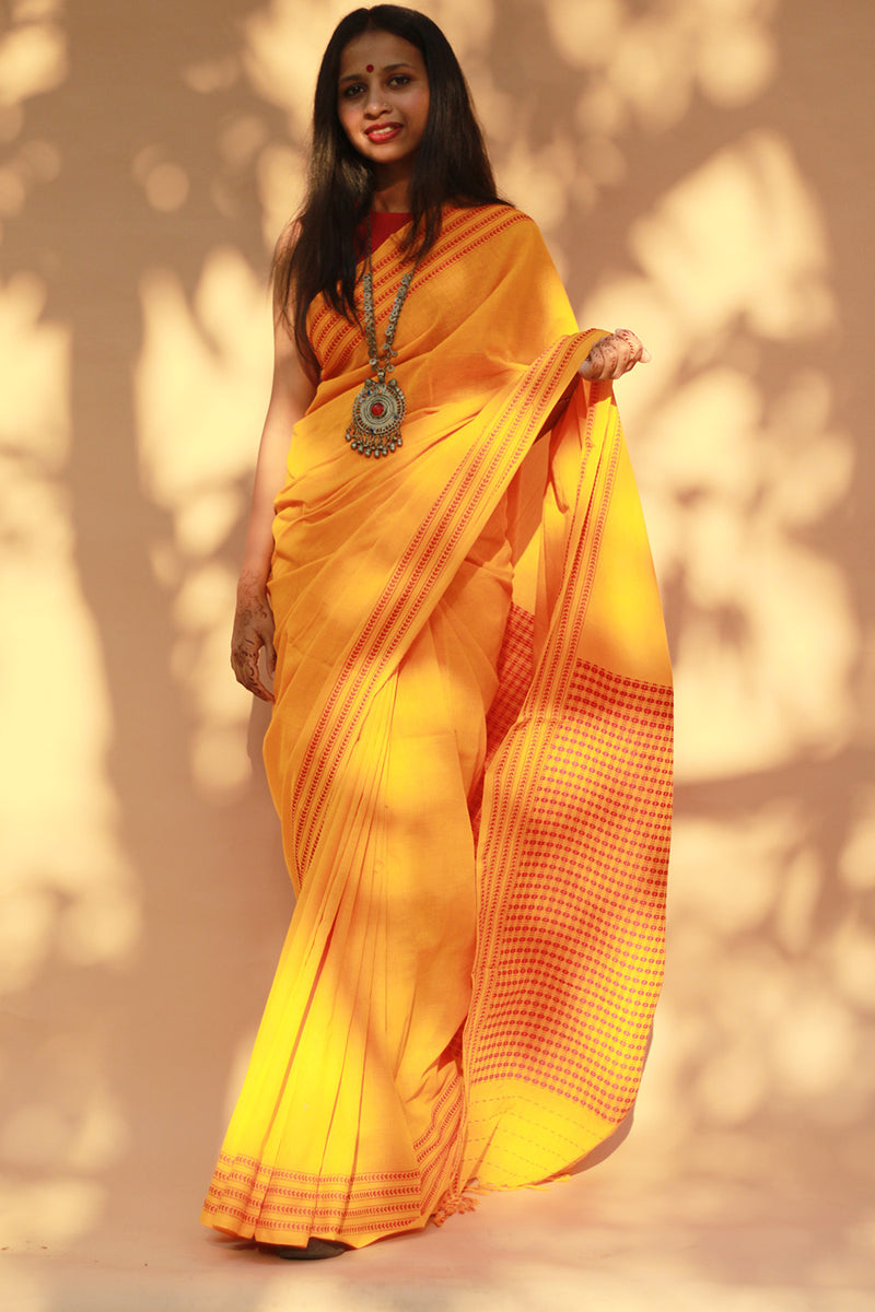 Handloom Cotton Saree | Begumpuri | Yellow