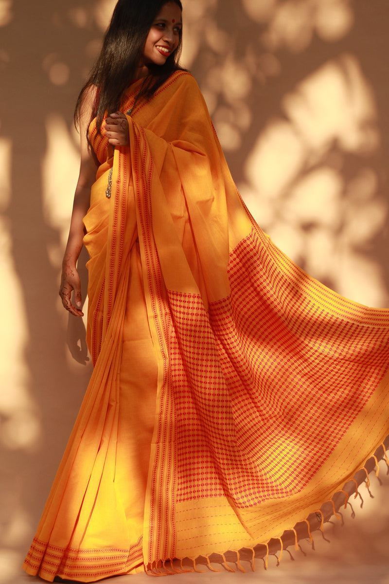 Handloom Cotton Saree | Begumpuri | Yellow