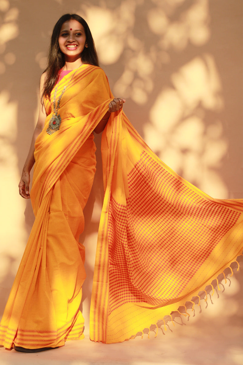Handloom Cotton Saree | Begumpuri | Yellow