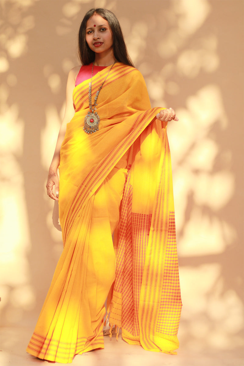 Handloom Cotton Saree | Begumpuri | Yellow