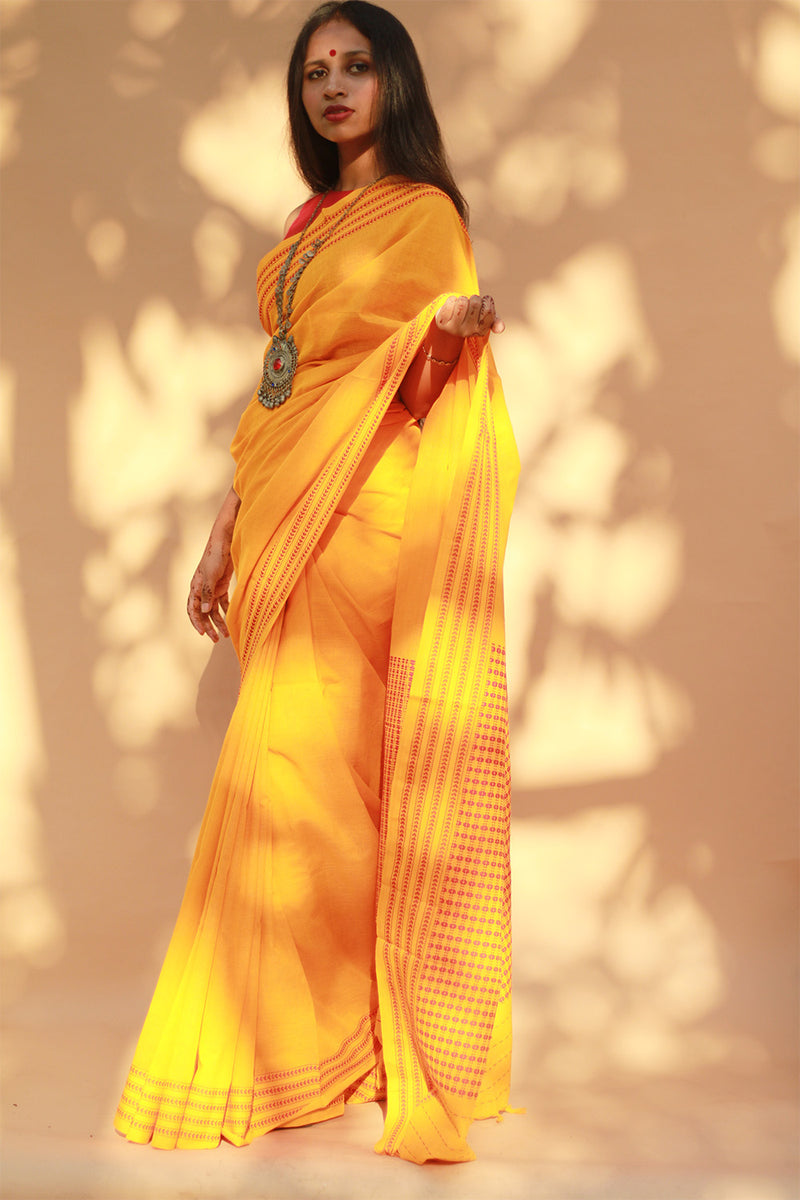 Handloom Cotton Saree | Begumpuri | Yellow