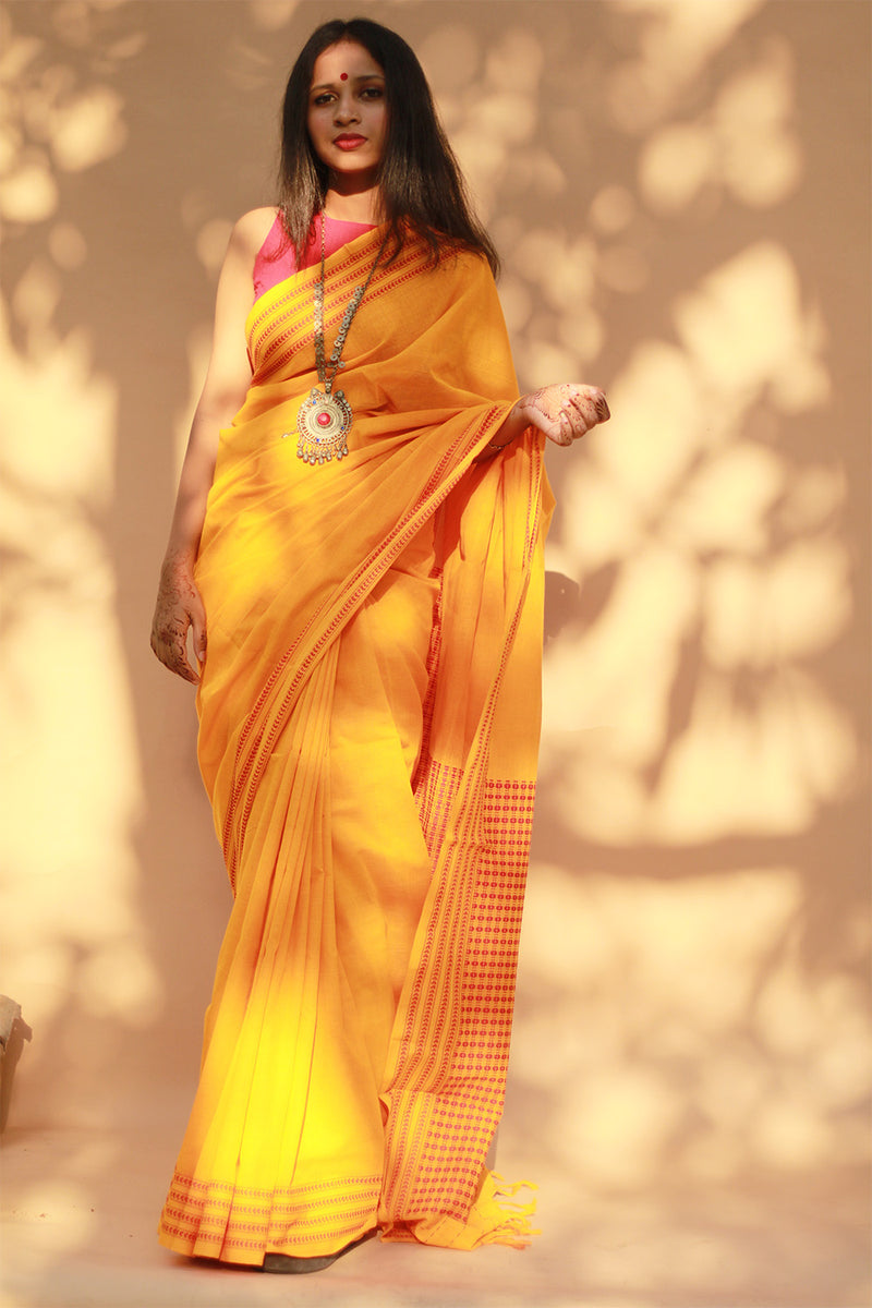 Handloom Cotton Saree | Begumpuri | Yellow