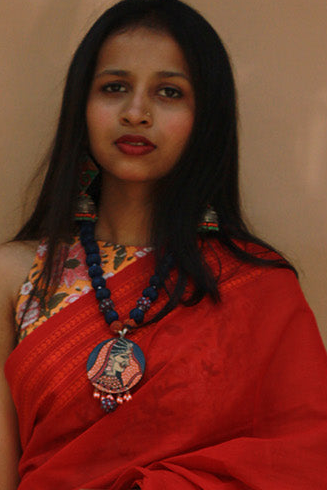 Rangili | Chindi beads necklace | Blue Handpainted Pendant