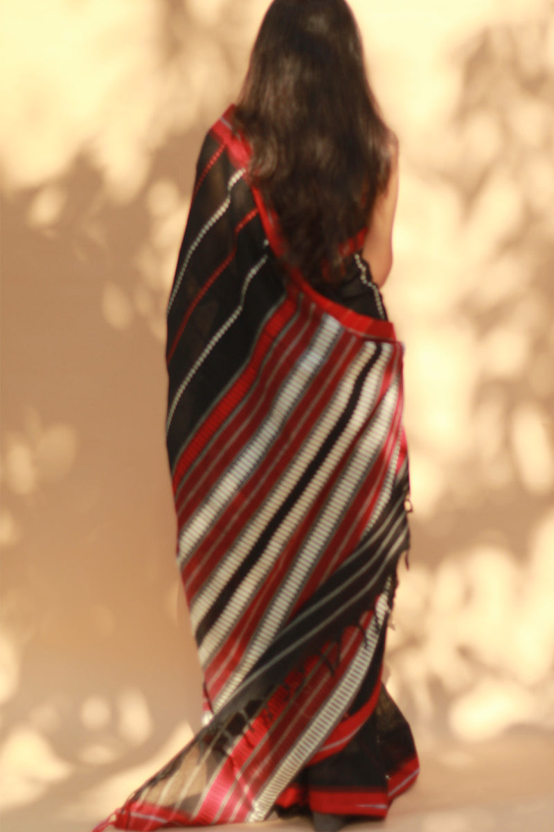 Handloom Cotton Saree | Begumpuri | Noir with Rouge