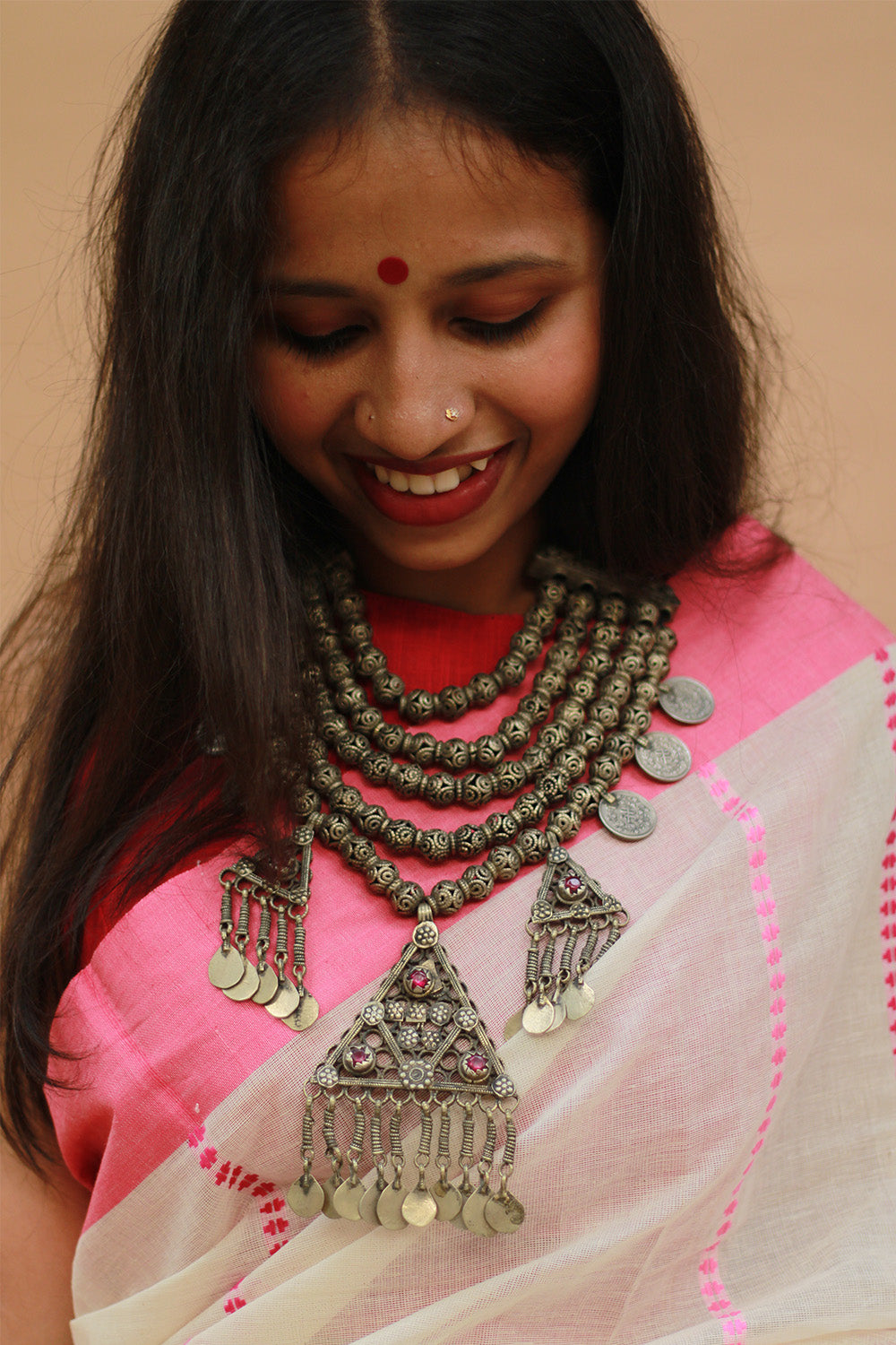Handloom Cotton Saree | Begumpuri | White with Pink