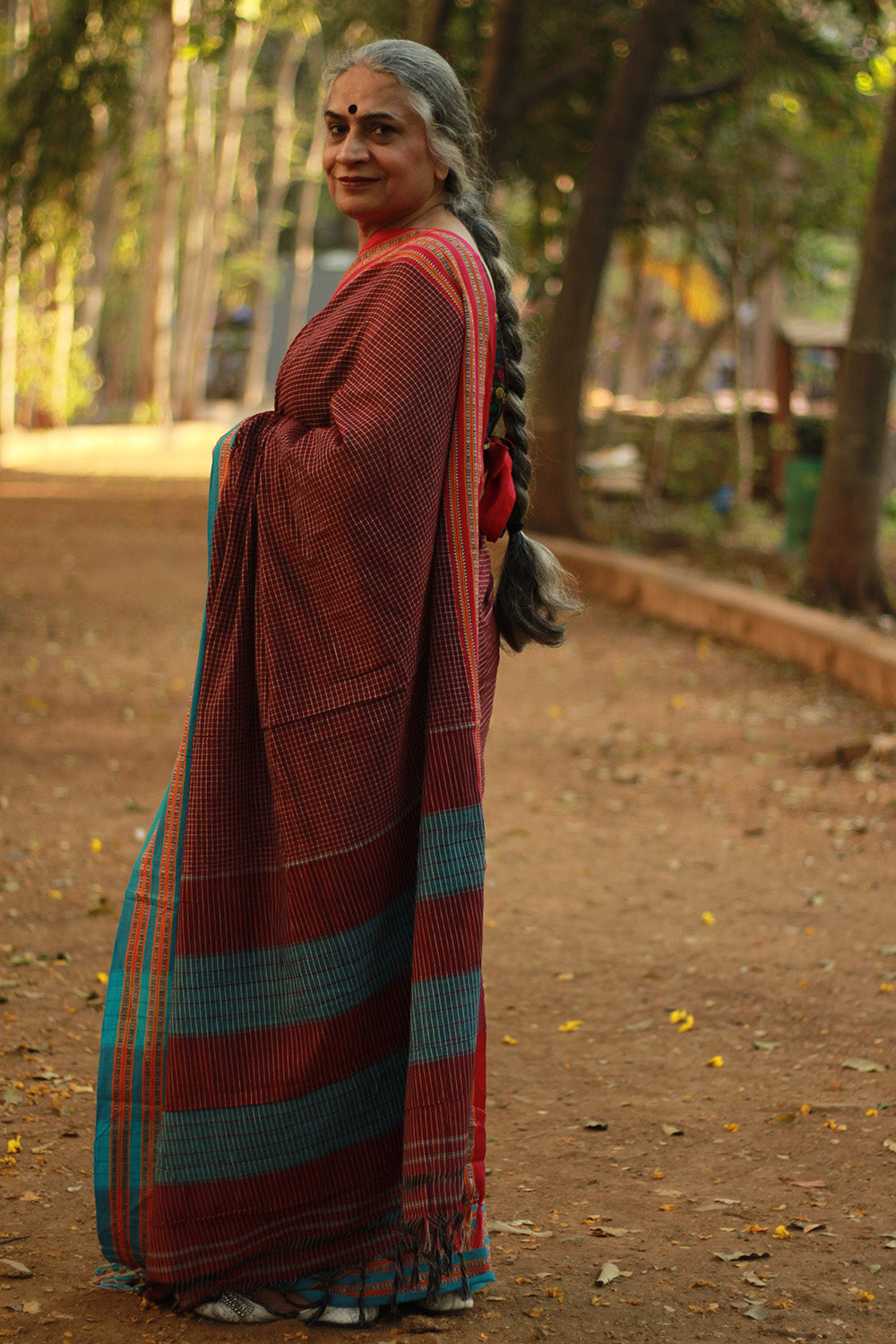 Patteda Anchu Saree | Maroon with Pink Blue Ganga-Jamuna