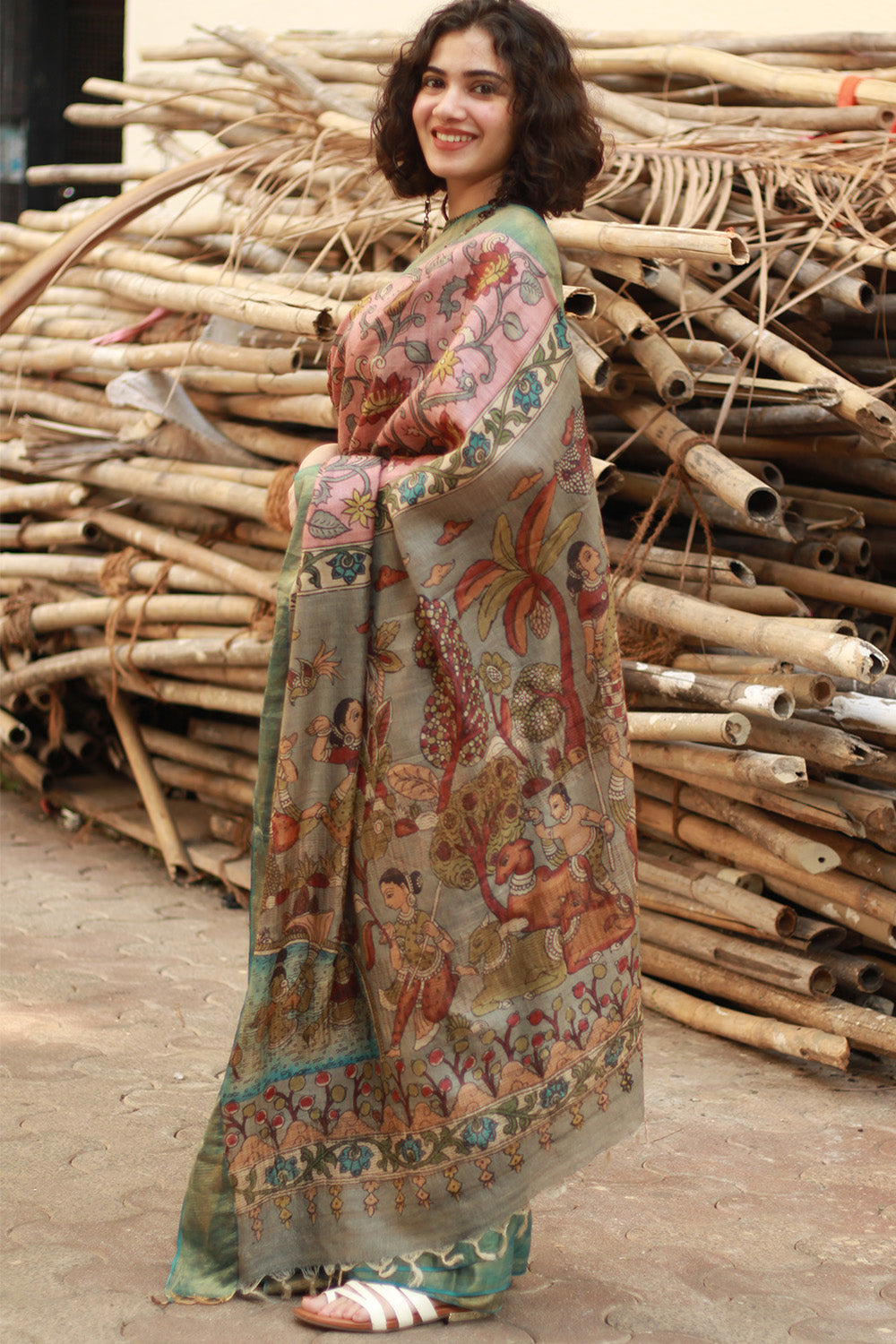 Leela | Pen Kalamkari Saree | Tussar Silk