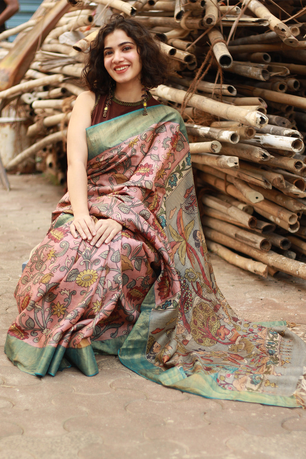 Leela | Pen Kalamkari Saree | Tussar Silk