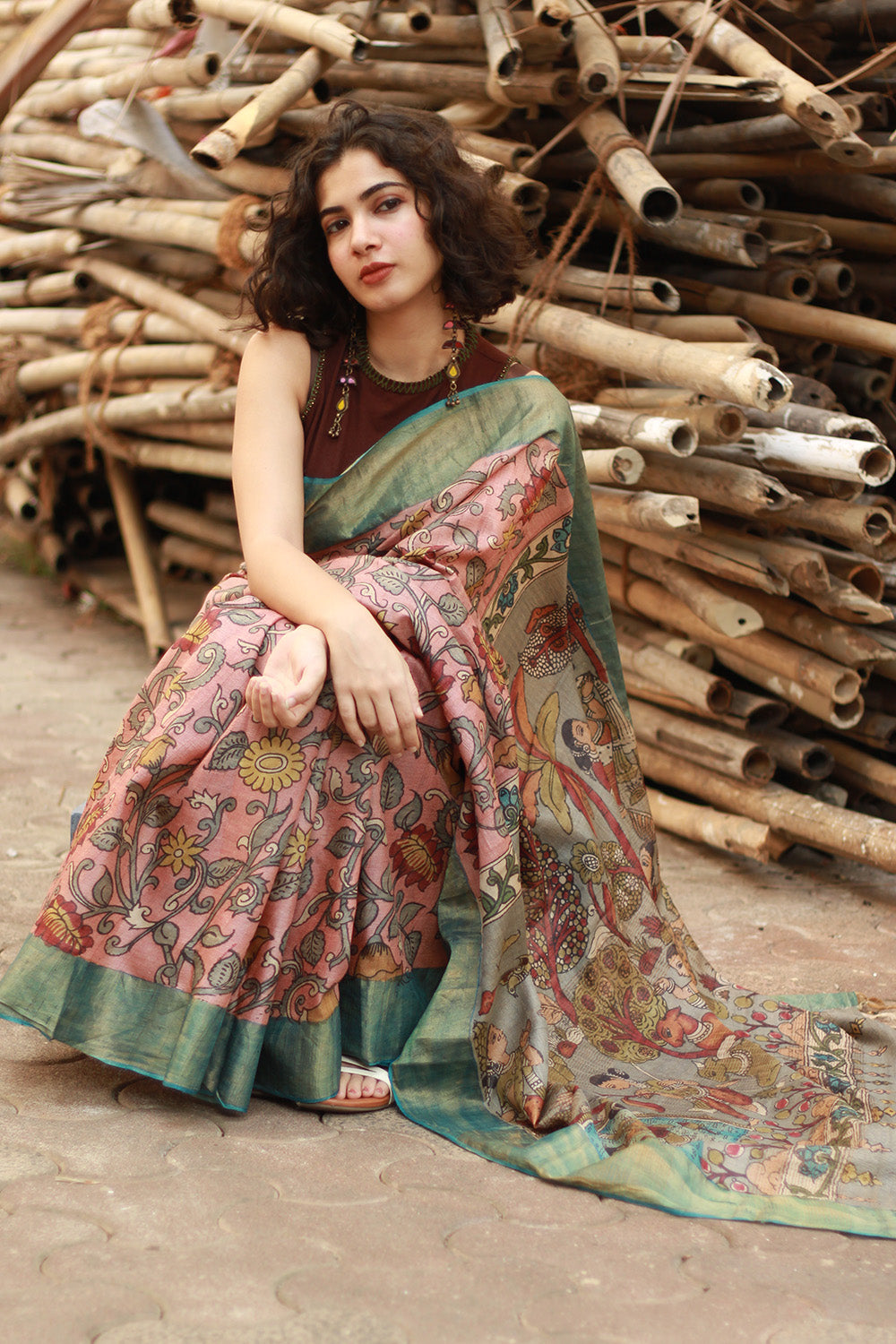 Leela | Pen Kalamkari Saree | Tussar Silk