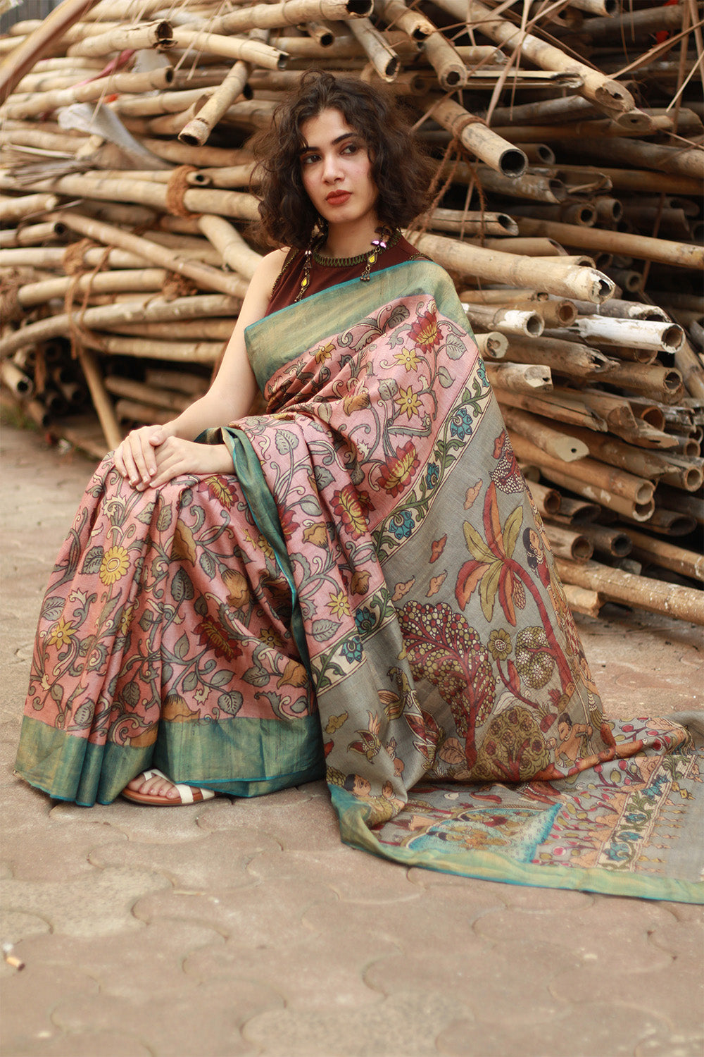 Leela | Pen Kalamkari Saree | Tussar Silk