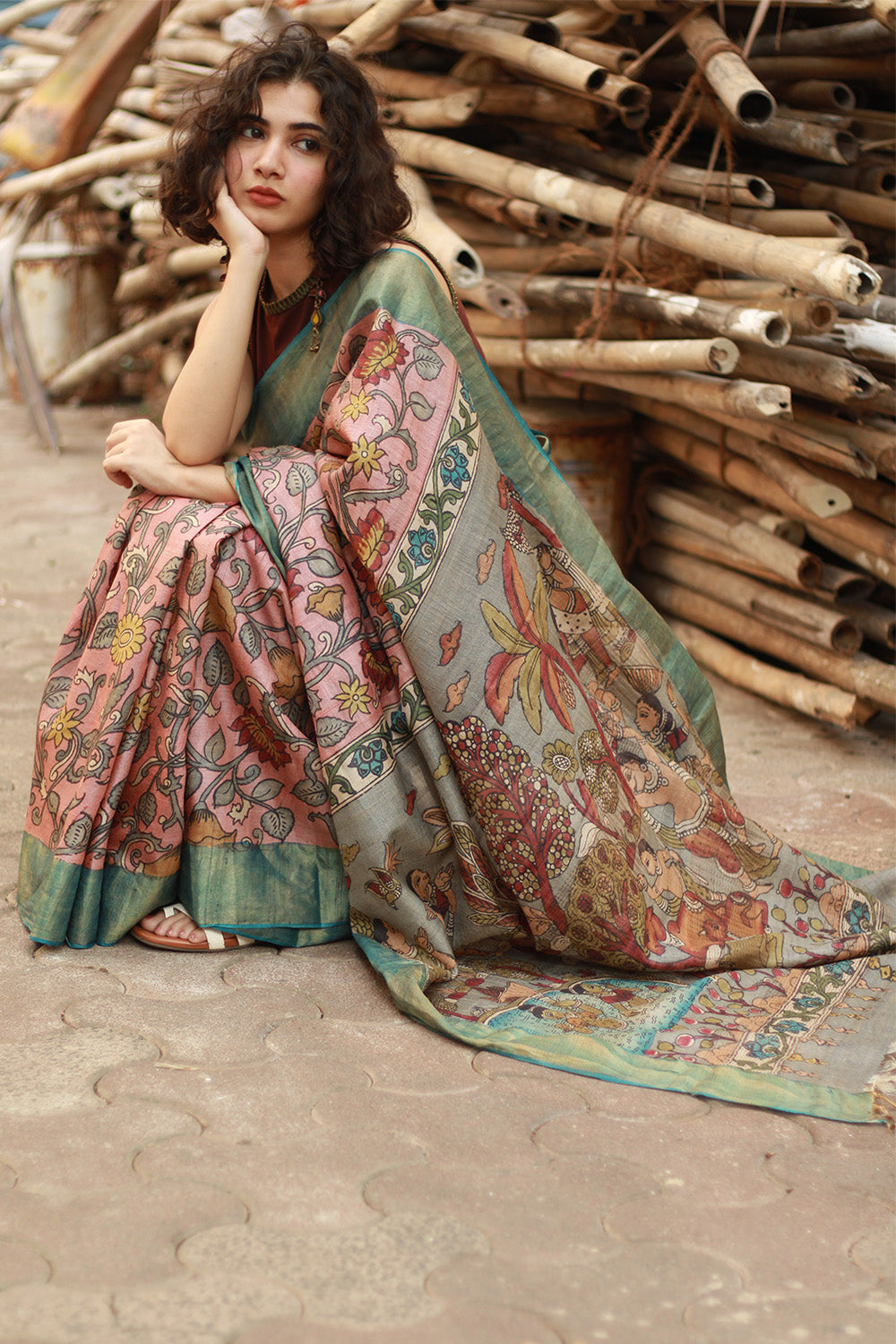 Leela | Pen Kalamkari Saree | Tussar Silk