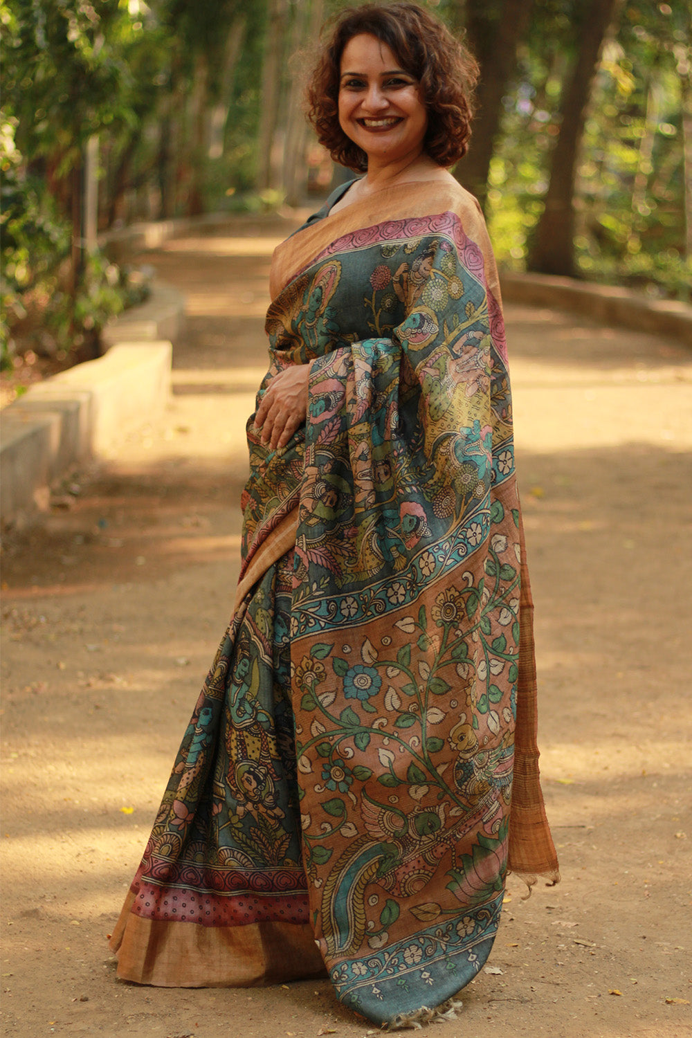 Leela | Pen Kalamkari Saree | Tussar Silk