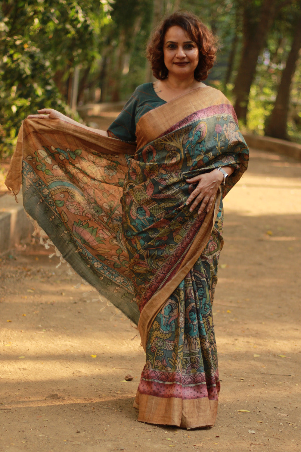 Leela | Pen Kalamkari Saree | Tussar Silk