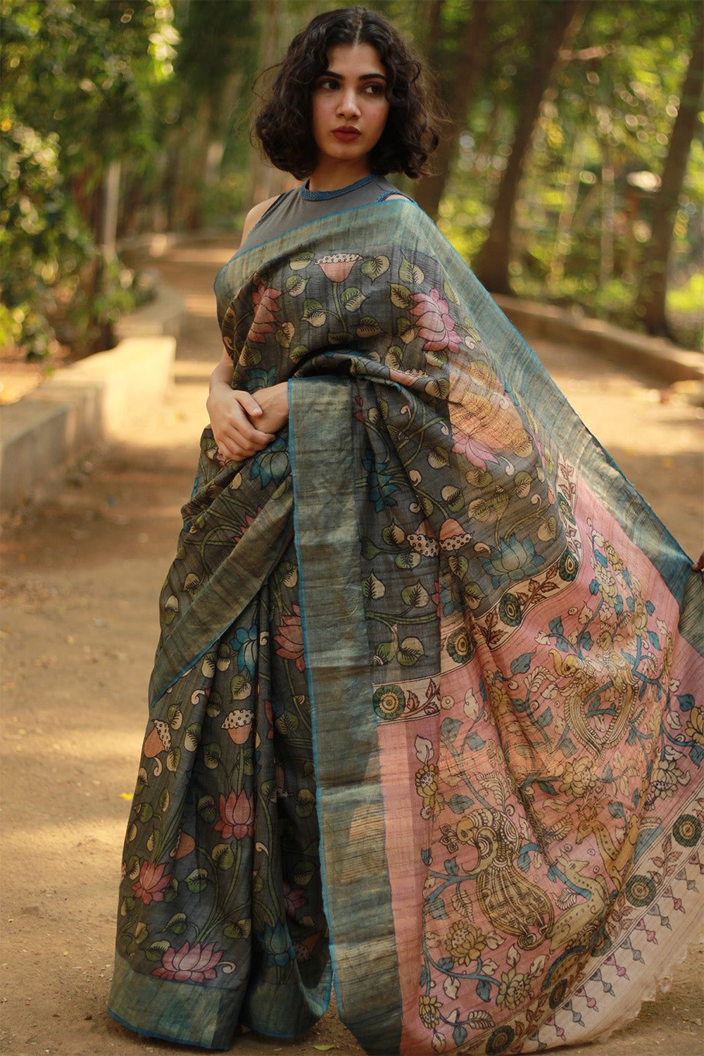 Leela | Pen Kalamkari Saree | Tussar Silk